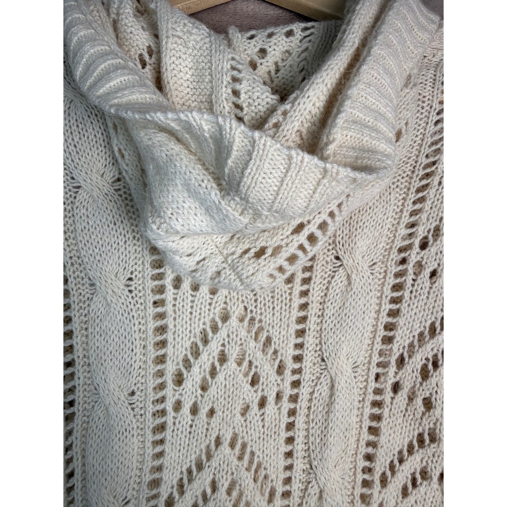 Moth Anthropologie Hooded Cardigan Womens Small Ivory Wool Angora Pointelle Knit - Picture 9 of 9